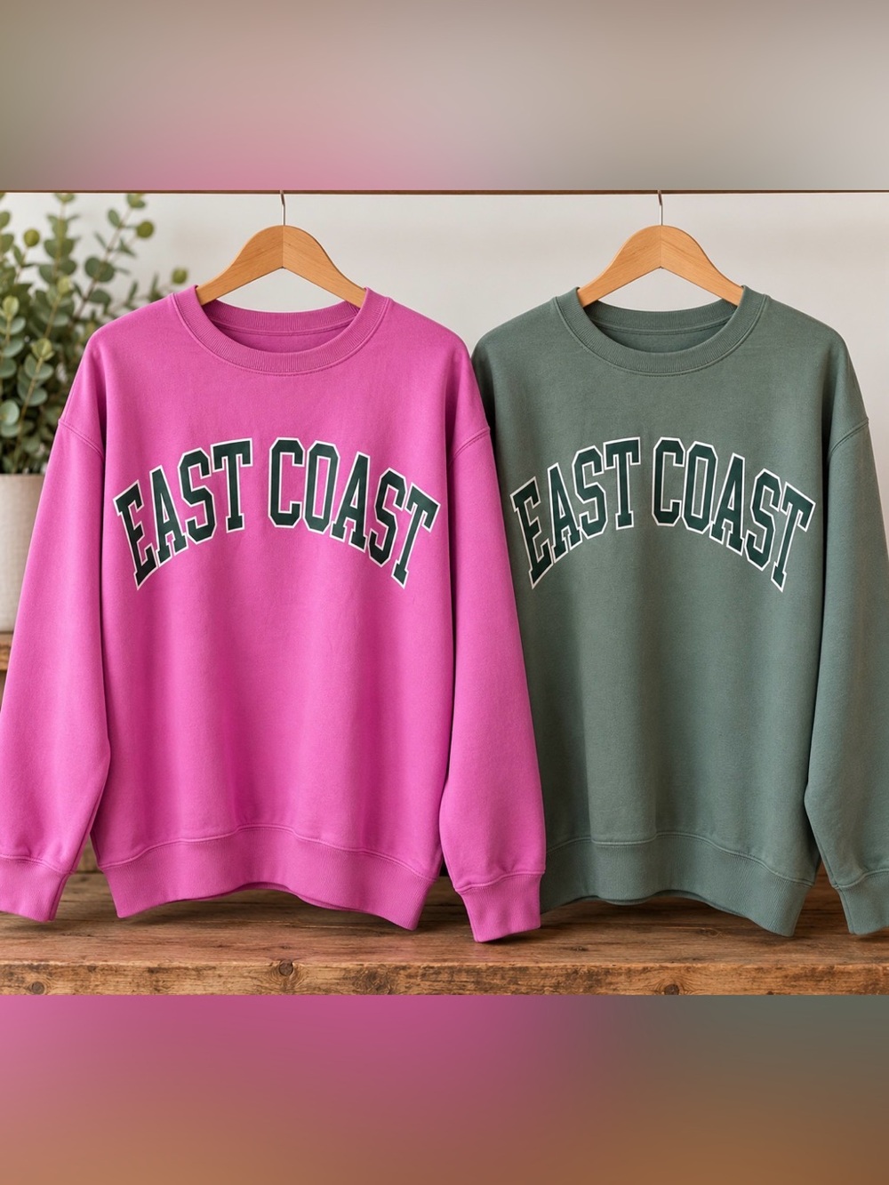 TWO East Coast Graphic Crewneck Sweater - Pink and Green